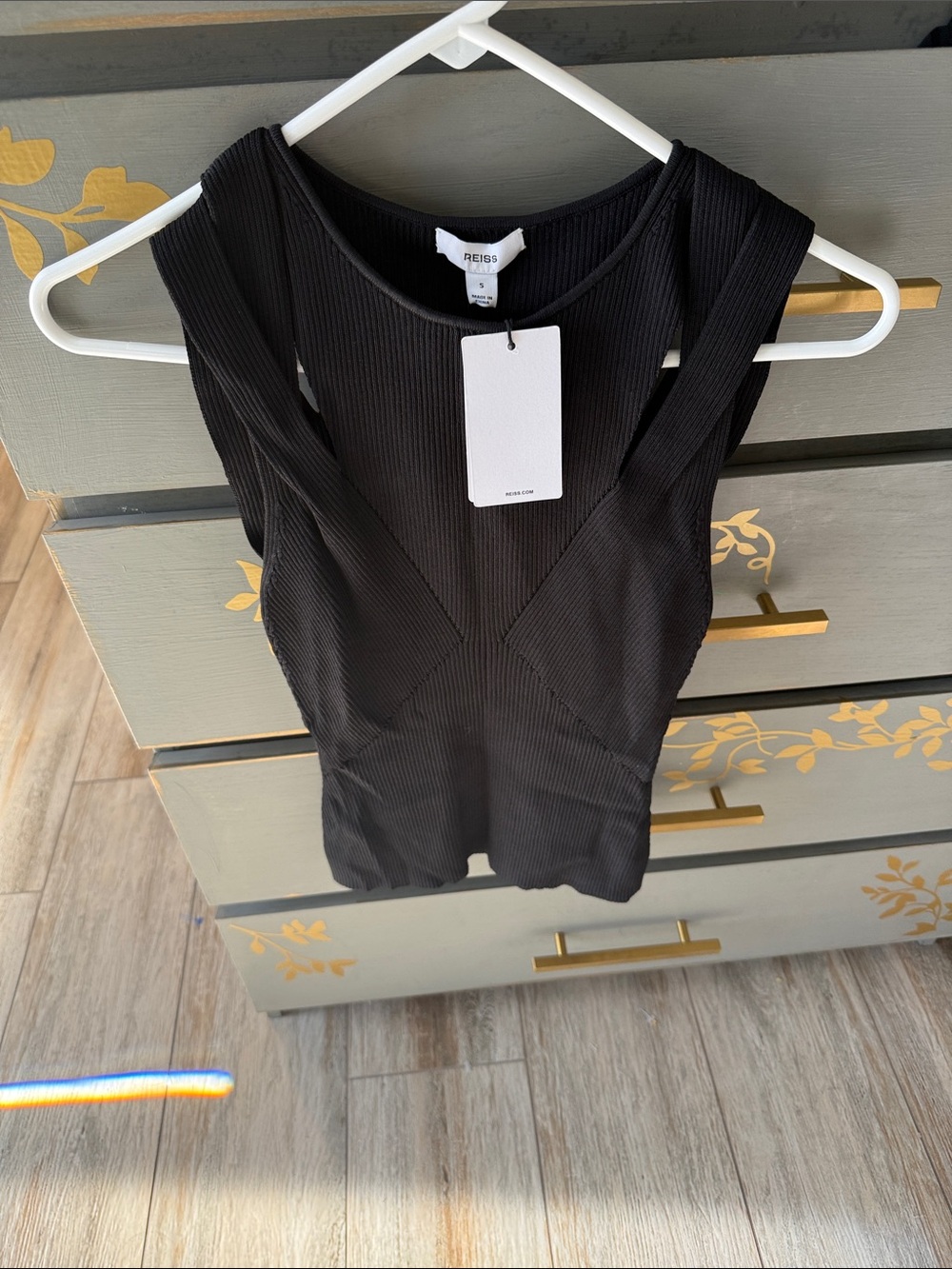 Reiss Black Ribbed Fitted Tank